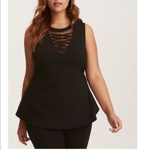 Lace up mesh peplum top